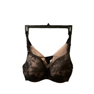 Cacique 40DDD Lightly Lined Balconette Nylon Lace Black‎ Floral Underwire